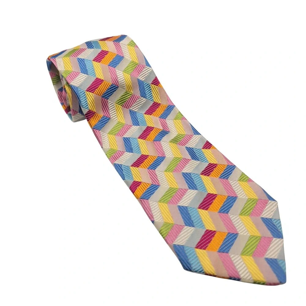 Paul Fredrick Tie Mens Multi Herringbone Chevron Silk Handmade Italy 3.75in